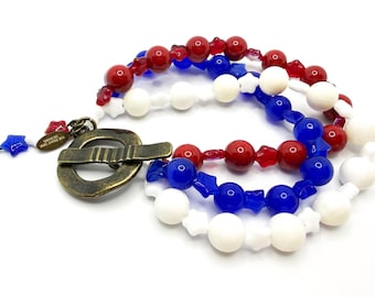 Red, White & Blue Star Accent Bracelet – Three Strand