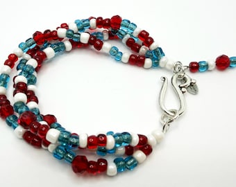 Red, White & Blue Triple-Strand Seed Bead Bracelet