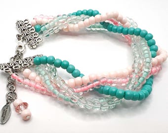 Five-strand Beaded Braided Bracelet in Pastels