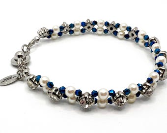 Rhinestone and Blue Crystal Double Strand Bracelet