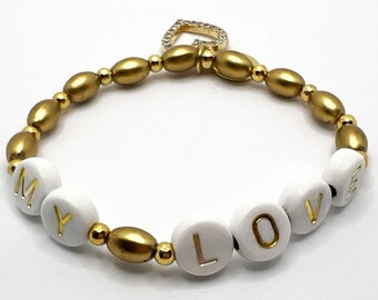 Gold and White "My Love" Letter Bracelet
