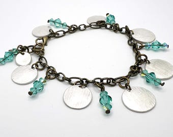 Shimmering Pearlescent & Aqua Crystal Charm Bracelet