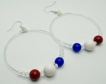 Patriotic Red, White and Blue Hoop Earrings