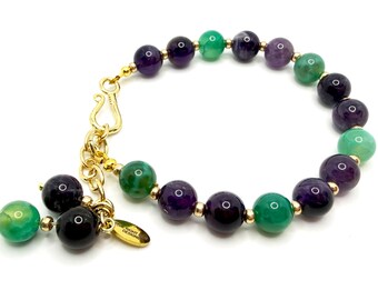 Amethyst & Green Agate Beaded Bracelet