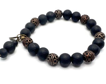 Black and Bronze Beaded Stretch Bracelet