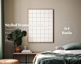 Frame mockup Bedroom Interior mock-up scene Minimal wooden frame mockup Minimal Digital template PSD smart object frame mock up