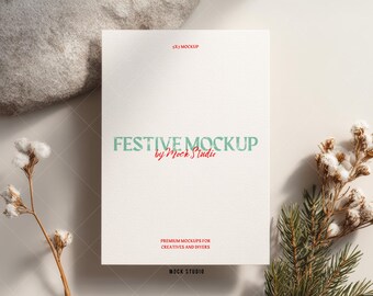 5x7 Christmas Card Mockup, Flat lay vertical card mockup, 5x7 invitation mockup, A4 Greeting Card Mockups, Cozy, Minimal, Christmas Holidays