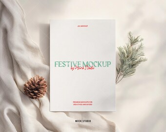 Weihnachtskarte Mockup, 5x7 Urlaub Grußkarte, Winter Hochzeit Einladung Mock-up, rustikale Boho Festkarte PSD Digital Download