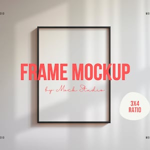 3x4 Black Frame Mockup | Minimal Print mockup | Minimalist Wood Thin frame mockup Digital template PSD Wooden frame mock up wall art frame