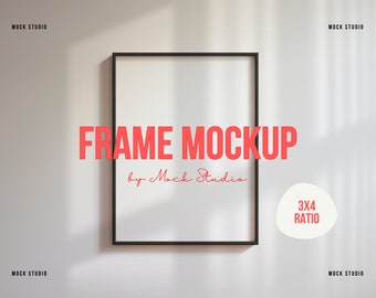 3x4 Black Frame Mockup | Minimal Print mockup | Minimalist Wood Thin frame mockup Digital template PSD Wooden frame mock up wall art frame