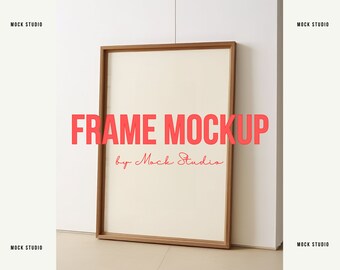 DIN A Leaning Frame mockup Wooden frame mockup for art and prints Minimal Digital template PSD smart object frame mock up with reflection