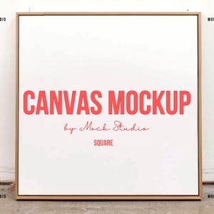 Square Framed Canvas Mockup | Floating Frame Canvas Art Mock up | Minimal Lifestyle Wall Mockup | Digital Template PSD Smart Frame Japandi