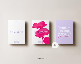 3 Pack Invitation 5x7 Invite mockup bundle | Textured Paper | 5x7 inch Flatlay mockup | PSD Smart Object | Minimal mockup Digital template