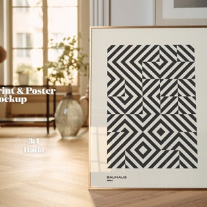 3x4 Print mockup Poster Boho gold frame mockup scene reflections Minimal wooden frame mockup Digital template PSD smart object frame mock up