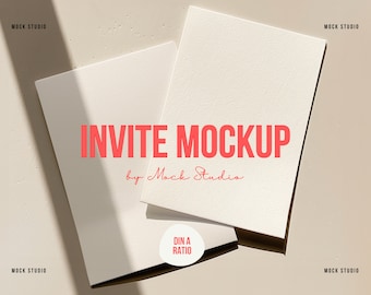 Double 2 Side Invitation mockup | Textured Paper | DIN A Double Print Flatlay mockup | PSD Smart Object | Minimal mockup | Digital template