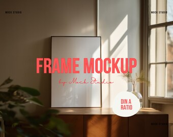 A2 A3 Thin Gold frame mockup DIN wall mockup, frame mockup DIN, vertical frame mockup, digital frame for photoshop, frame on wooden floor