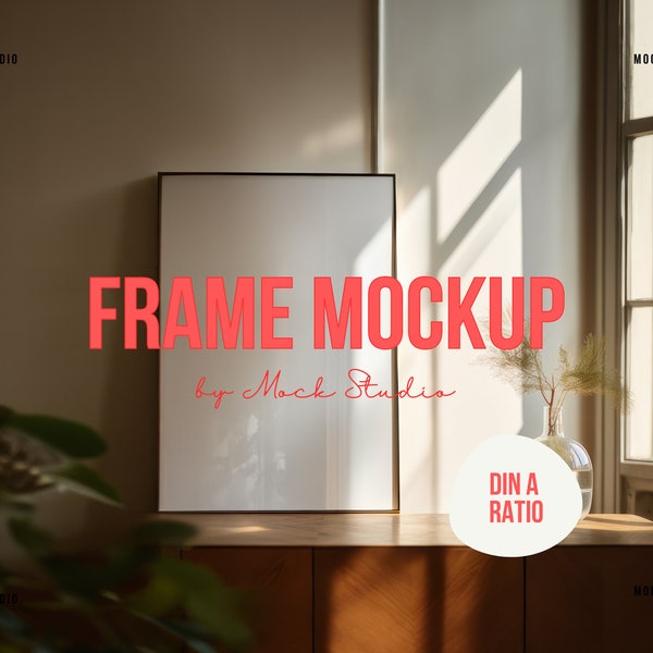 A2 A3 Thin Gold frame mockup DIN wall mockup, frame mockup DIN, vertical frame mockup, digital frame for photoshop, frame on wooden floor