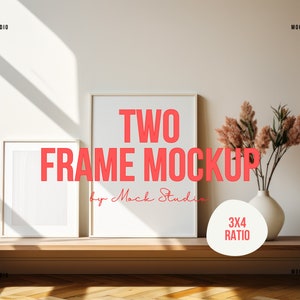 Two Frame mockup Chic Interior mock-up Minimal wooden leaning double frames mockup Minimal Digital template PSD smart object frame mock up