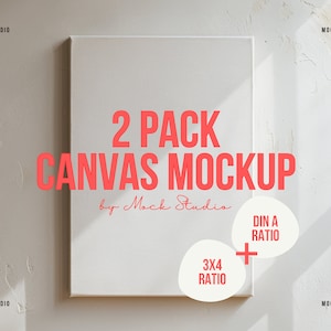3x4 plus Din A Canvas Mockup | Wall Lifestyle Canvas Art Mock up | Minimal Realistic Wall Mockup | Digital Template PSD Smart Object Japandi