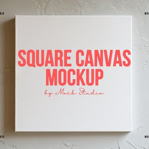 Square Canvas Mockup | Textured Wall | Box Frame Canvas Art Mock up | Minimal Lifestyle Wall Mockup Digital Template PSD Smart Frame Japandi