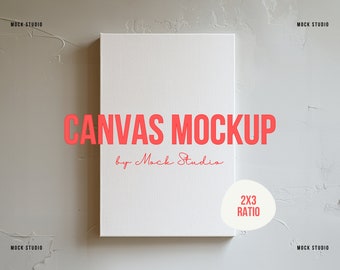 2x3 Canvas Mockup: Textured Wall, Box Frame (Digital Template PSD)