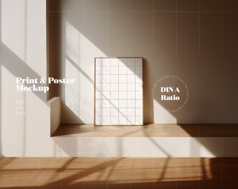 A1 A2 A3 A4 | DIN A Leaning frame mockup | Poster Frame mockup | Print mock-up | Minimalist PSD Wooden frame Photoshop smart object frame