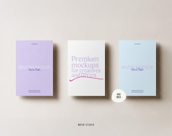 3 Pack Invitation 4x6 Invite mockup bundle | Textured Paper | 4X6 inch Flatlay mockup | PSD Smart Object | Minimal mockup Digital template