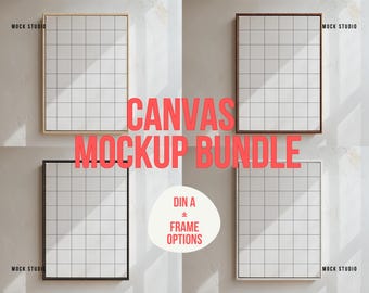 A4 A3 Frame Mockup: Black Wood & Oak Canvas (Digital Template PSD)