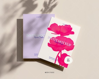 Textured Invitation Mockup: DIN A Double Print, PSD Smart Object (Digital Template)
