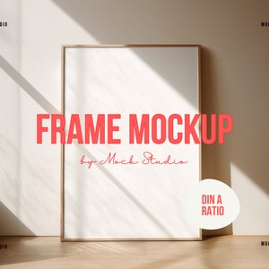 A3 A2 A1 Thin Wood Frame Mockup Leaning Frame mockup Minimalist simple template PSD Oak frame Photoshop smart object frame ISO DIN Ratio