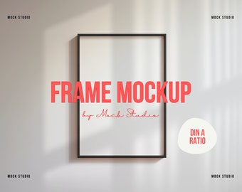DIN A Black Frame mockup | Poster Frame Print Minimalist Thin Black mockup Digital template PSD Wooden frame Photoshop smart object frame