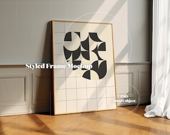 Dünne Holzrahmen Mockup Poster Rahmen Mockup Druckrahmen Mock-Up Minimalist Digitale Vorlage PSD Holzrahmen Photoshop Smart Objekt Rahmen