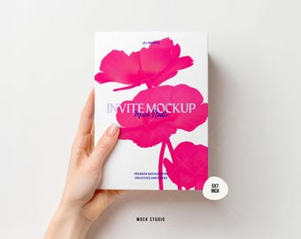 Textured Invitation And Hand Mockup: 5x7 Inch Invite Print, PSD Smart Object (Digital Template)