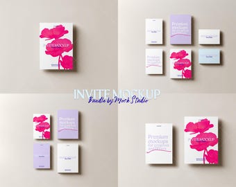 Invitation Mockup Bundle Suite | Textured Paper Invites | 5x7 4X6 inch RSVP Card Mockup | PSD Smart Object | Minimal mockup Digital template