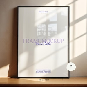 A2 A3 Thin Black frame mockup DIN wall mockup, vertical frame mockup, digital frame for photoshop, frame on wooden floor, Japandi