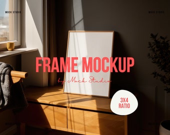 Rahmenmodell Lifestyle Interior Mockup Szene Stimmungsvoll Minimal Holzrahmen Mockup Minimal Digitale Vorlage PSD Smart Objekt Rahmen Mockup