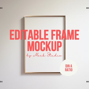 Thin Gold Frame Mockup: Editable Wall Color (Digital Download)