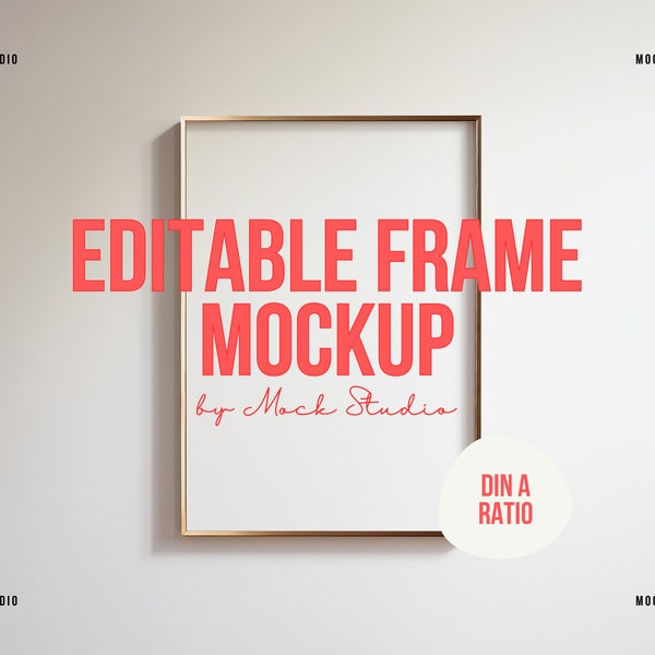 DIN A Thin Gold frame mockup | Editable wall colour, easy to use, vertical frame mockup, digital frame for photoshop, frame on beige wall