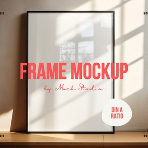 A2 A3 Thin Black frame mockup DIN wall mockup, vertical frame mockup, digital frame for photoshop, frame on wooden floor, Japandi