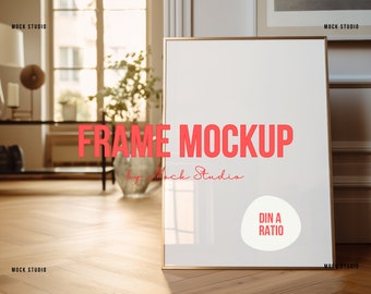 A2 A3 Thin Gold frame mockup DIN wall mockup, frame mockup DIN, vertical frame mockup, digital frame for photoshop, frame on wooden floor