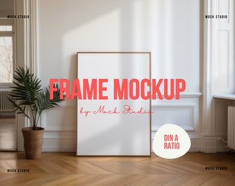 A2 A3 Oak thin frame mockup DIN wall mockup, frame mockup DIN A 4, vertical frame mockup, digital frame for photoshop, frame on wooden floor