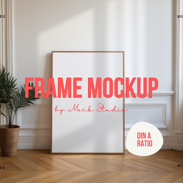 A2 A3 Oak thin frame mockup DIN wall mockup, frame mockup DIN A 4, vertical frame mockup, digital frame for photoshop, frame on wooden floor