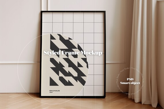 Print mockup poster mock-up minimal mock up frame black thin frame French interior design template PSD download smart object mockup