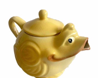 Vintage-Keramik-Teekanne aus den 1950er Jahren mit gelbem Küken