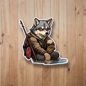 Wolf Hunter Sticker, Wolf Lover Gift, Wolf Sticker, Cartoon Sticker, Journal Decals, Water Bottle Decal, Cottage Core Planner Stickers