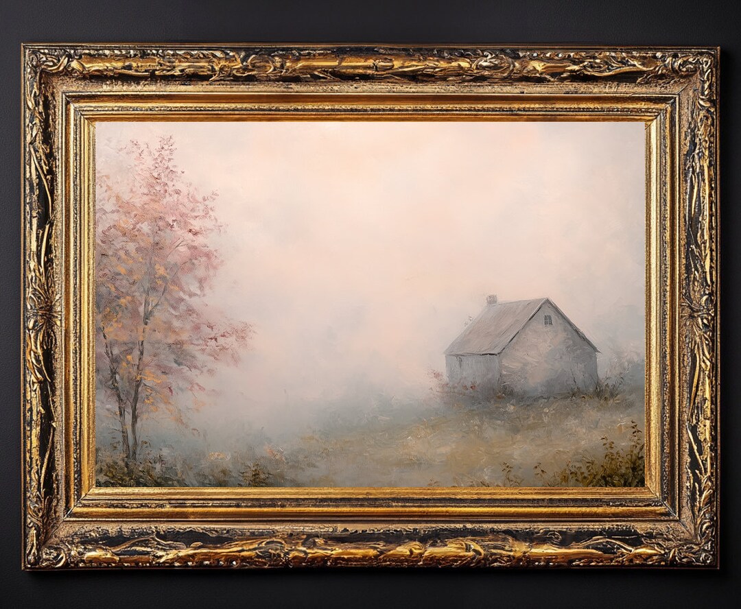 Rustic Moody Autumn Landscape Printable Art Vintage Oil Painting With ...