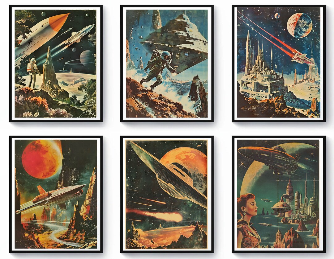 6 Vintage Sci Fi Poster's Digital Download Scifi Art retro Scifi ...