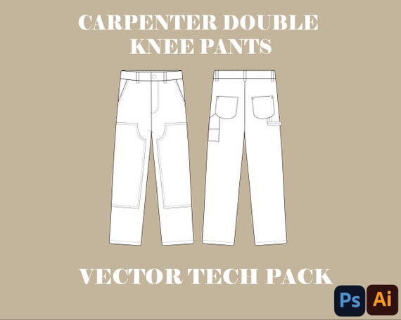 Carpenter Pants Fashion Flat Sketch Flat Templates Double Knee Pants Tech  Pack Drawing Streetwear Flat Clothing Mock up Vector for Designer 