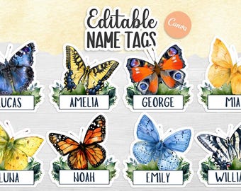 Editable Classroom Name Tags | Butterflies