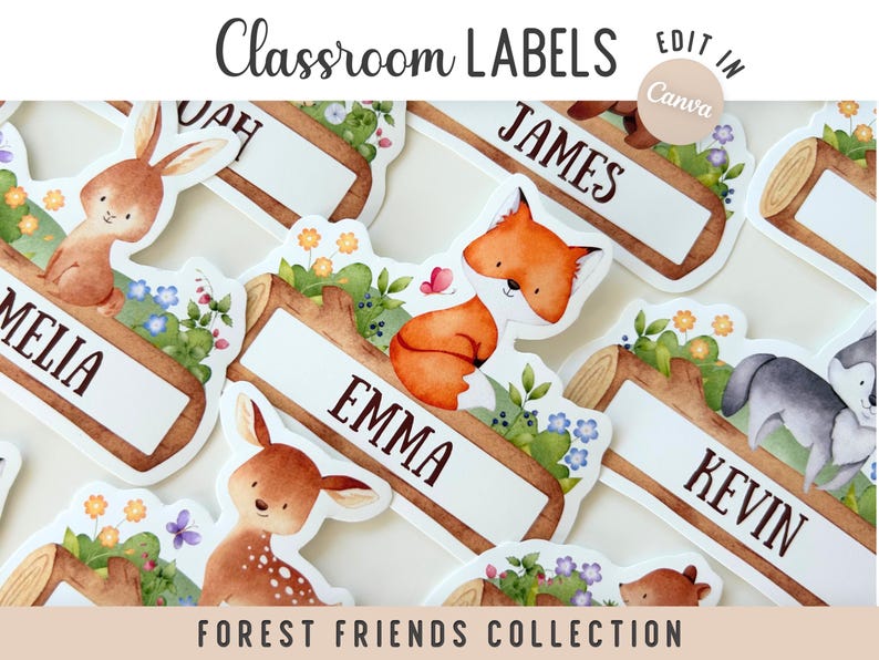 Forest Friends Classroom Labels | Editable Woodland Animal Name Tags image 1